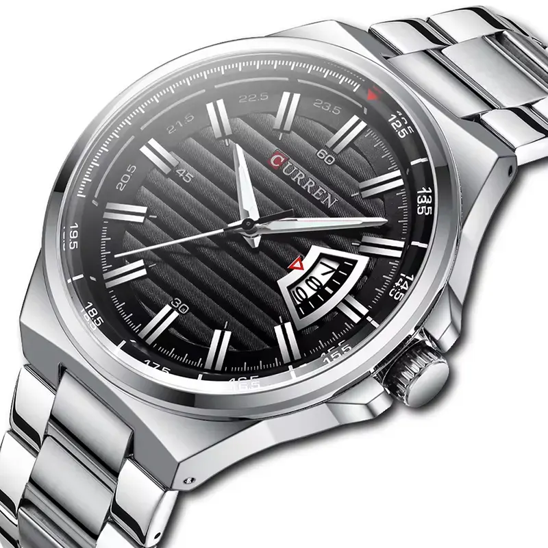 Curren Quartz Black Dial Silver-tone Men's Watch- 8375